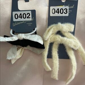 2 pc set - Universal Thread Cream Fuzzy Hair Ties & Black-Cream Bow Hair Tie Set